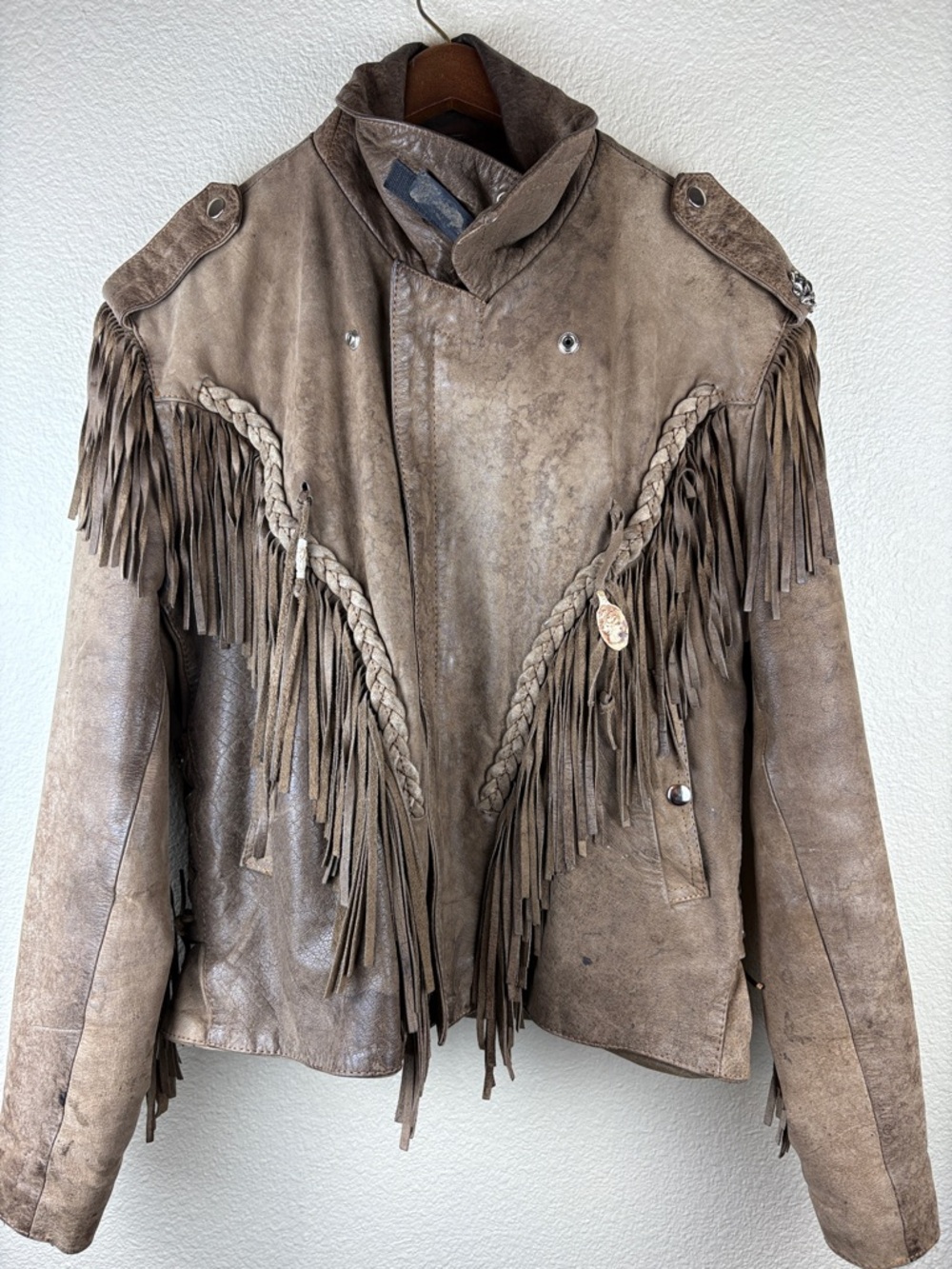 VTG Leather Fringe Western Workwear Zipper Front Jacket w/Snaps Size M